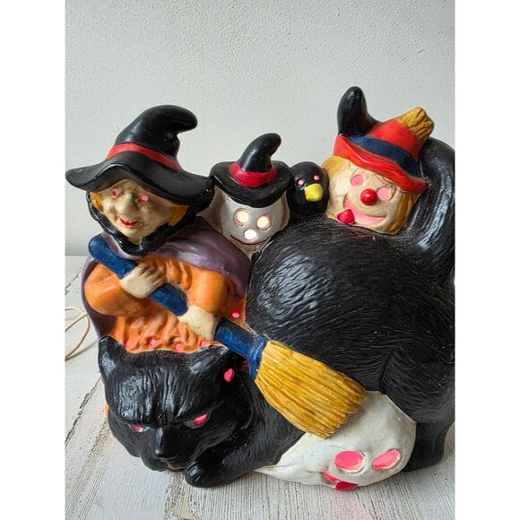 Vintage ceramic Halloween light up cat witch ghost Halloween decor table top sca - Picture 4 of 12